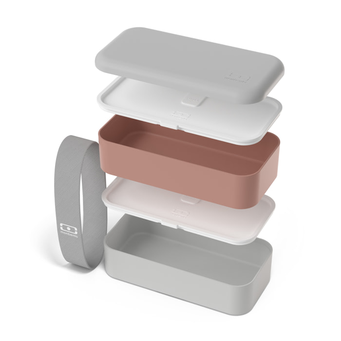 Set repas lunch box 2 étages 1L rose/gris + accessoires