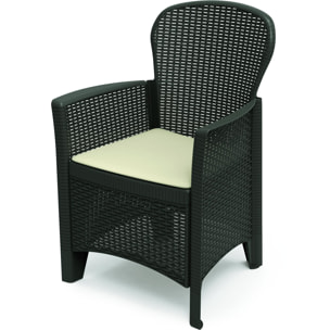 Sedia da esterno Como, Seduta da giardino, Poltrona outdoor effetto rattan, 100 % Made in Italy, Cm 60x58h89, Antracite