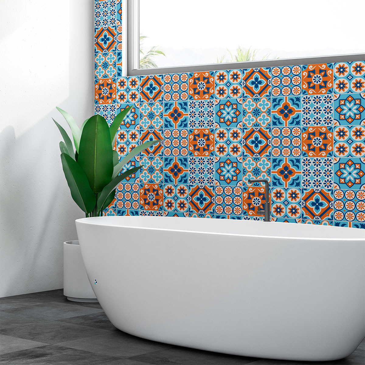 Stickers muraux - Sticker Mural Carrelage adhésif Cuisine Salle de Bain - 60 STICKERS CARREAUX DE CIMENT AZULEJOS ALEMINA