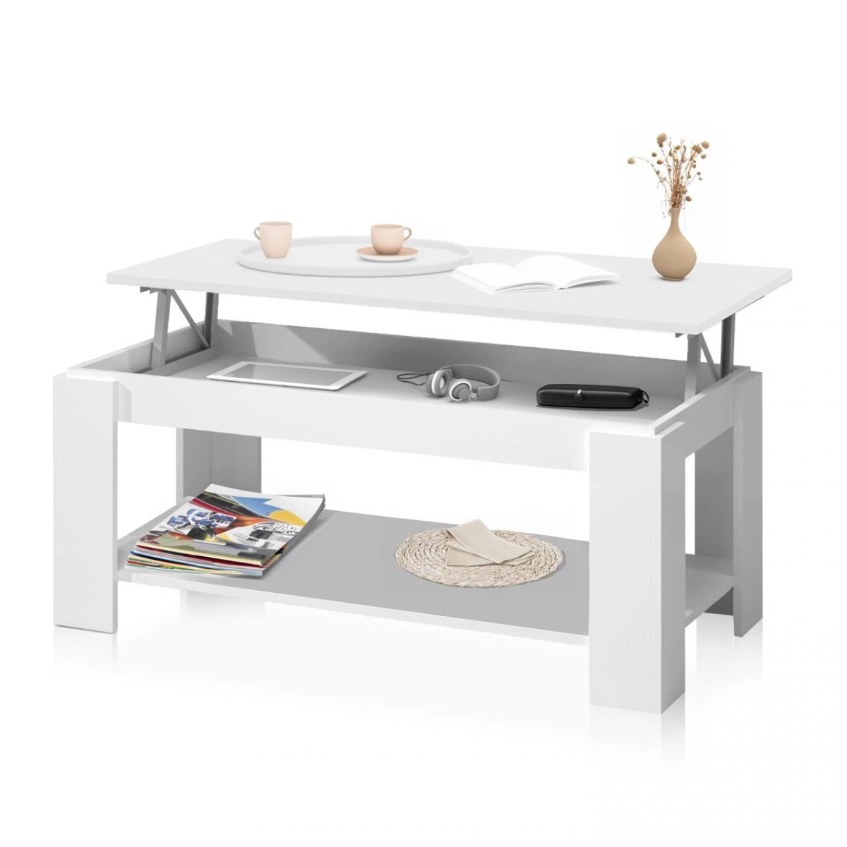 Mesa de centro elevable Lya Blanco Artik (Blanco Mate)