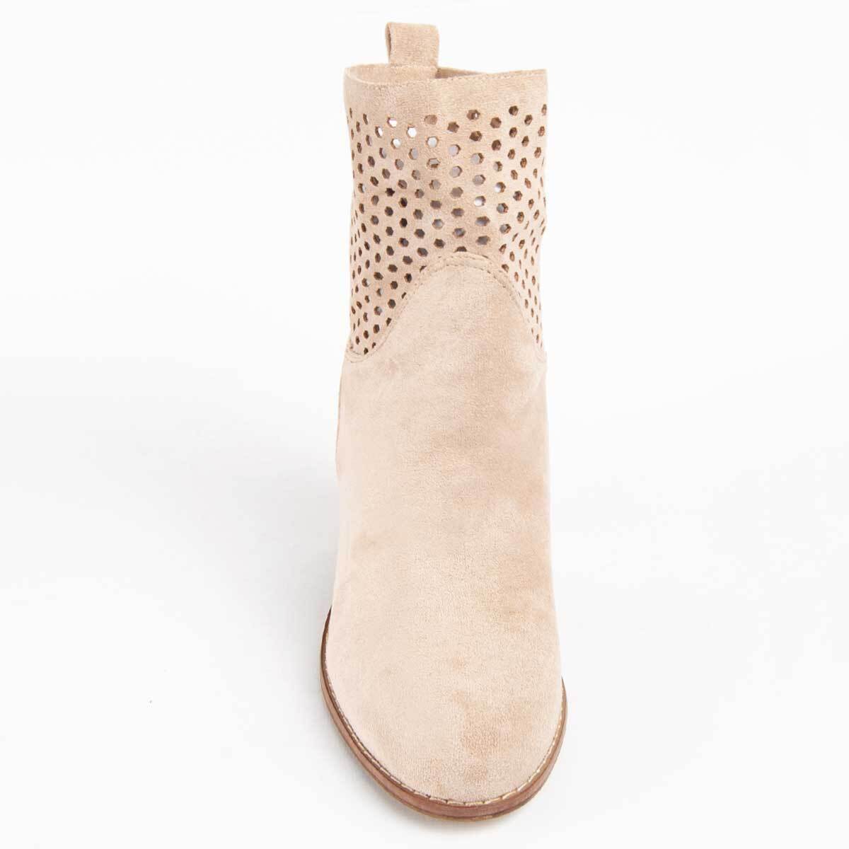 Botín De Tacón - Beige - Altura: 8 Cm