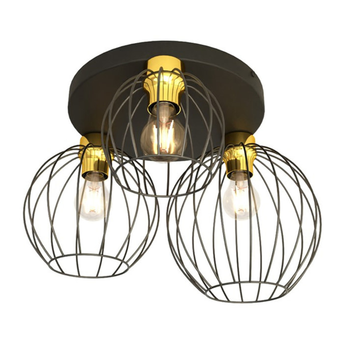 Lampada a sospensione Nest in acciaio nero opaco e dettagli oro