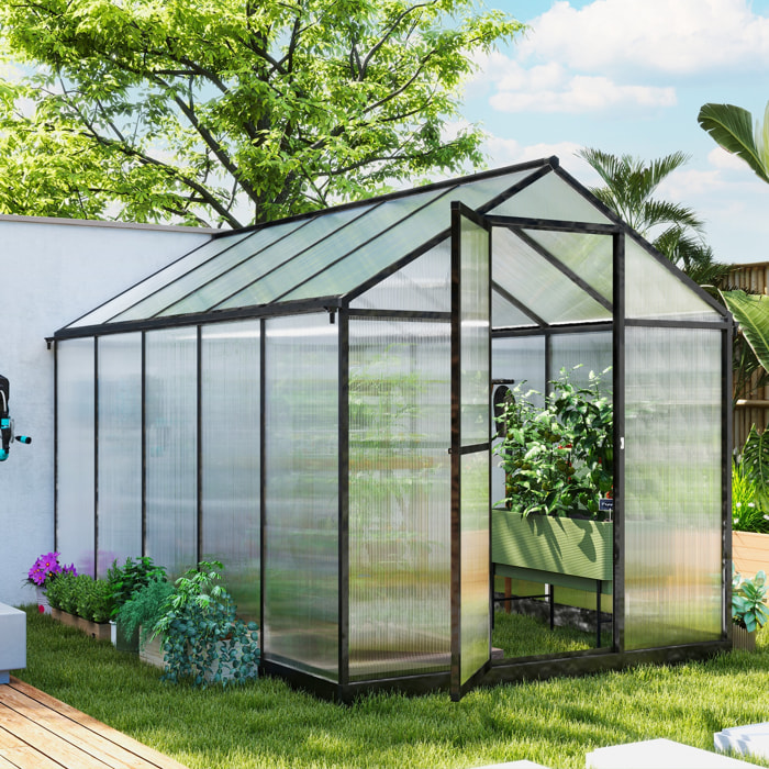 Serre de jardin alu polycarbonate 5,5 m² dim. 3,03x1,83x1,95m fondation lucarne porte loquet anthracite