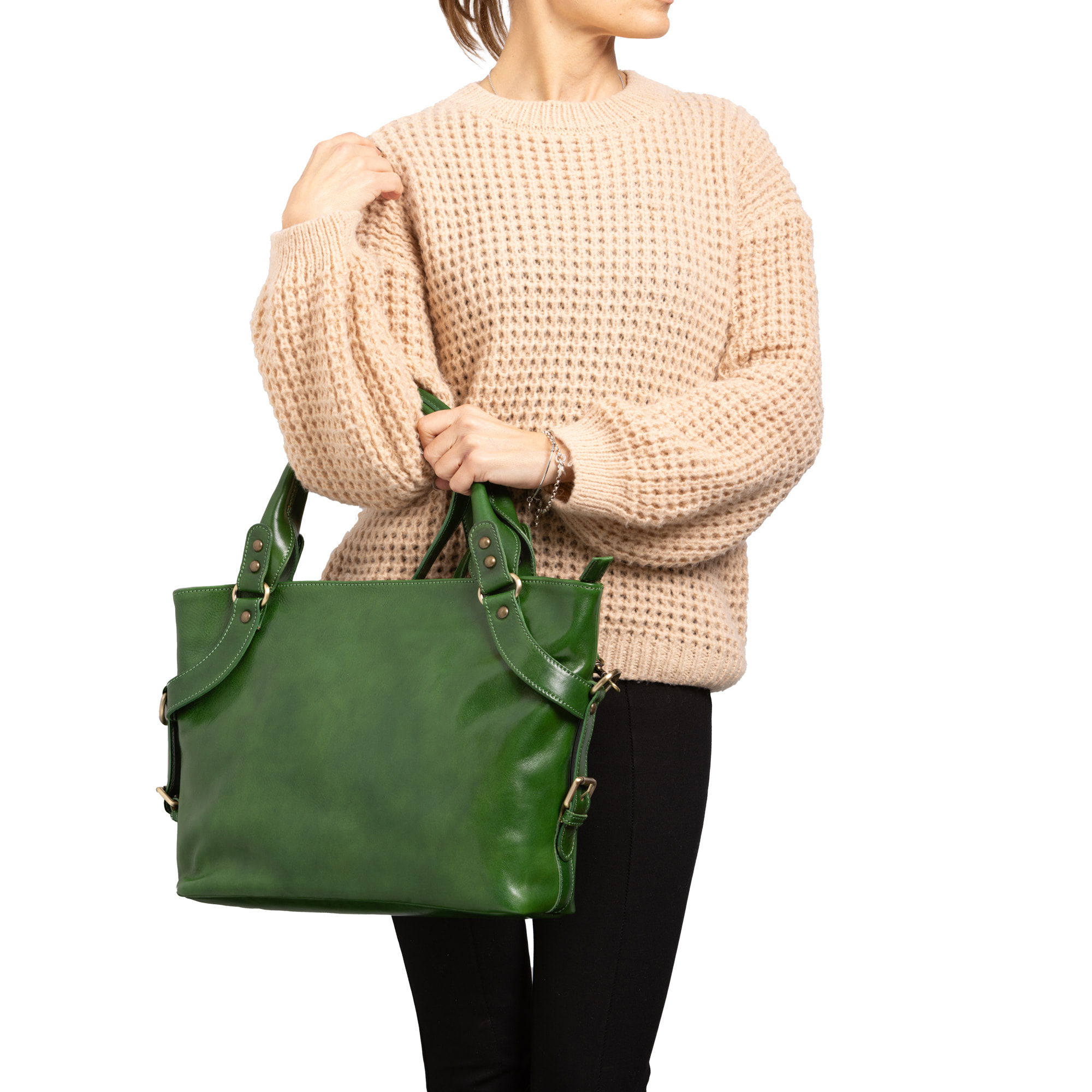 Borsa a mano  da donna In Vera pelle Made in Italy 43x28x12 cm