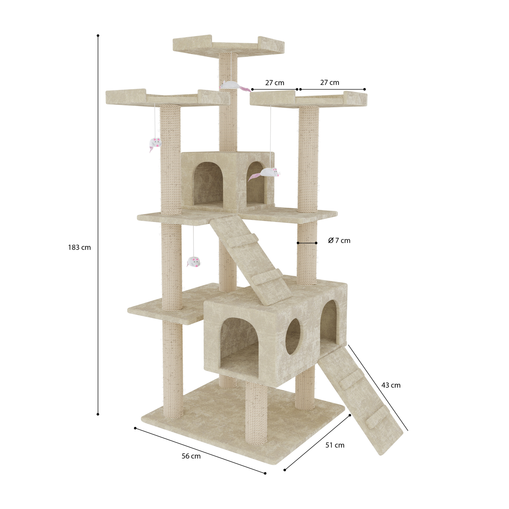 Albero per Gatto con Graffiatoio Cuccia Giocattolo Gatti Parco Giochi Tiragraffi in Sisal Naturale 183 cm