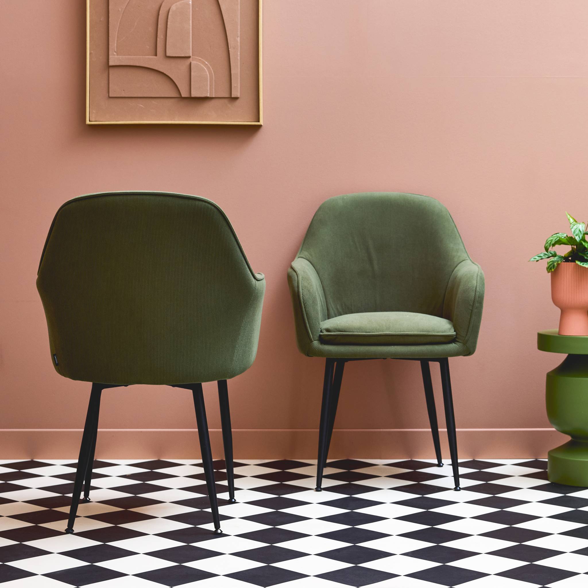 Fauteuil velours côtelé et pieds métal (lot de 2) SHELLA