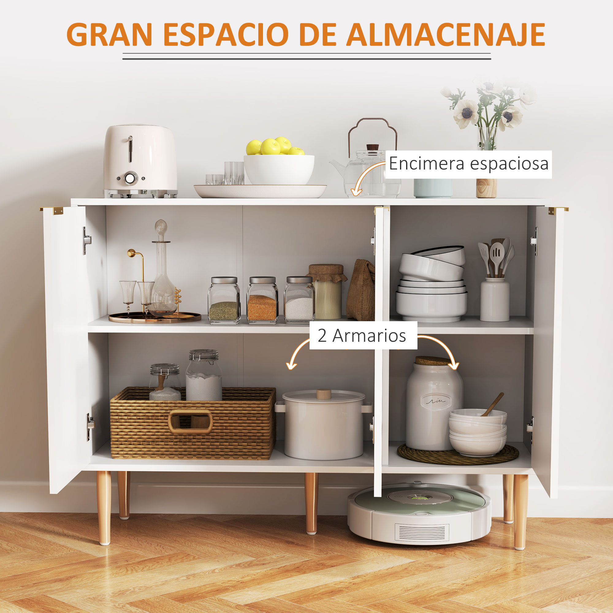 Aparador de 3 Puertas Acanaladas Aparador de Salón con Estante Ajustable Mueble para TV para Dormitorio Sala de Estar 107x35x80 cm Blanco