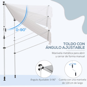 Toldo Balcón Altura Ajustable De Aluminio 2x1.5m Blanco