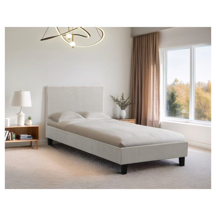 Lit simple en velours cotelé "Ambre" - 90 x 190 - Beige