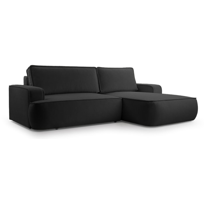Nessino - canapé d'angle droit 4 places - convertible avec coffre - en tissu texturé - Noir