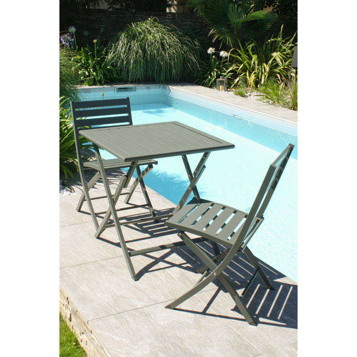 MARIUS - Ensemble repas de jardin 2 places en aluminium kaki