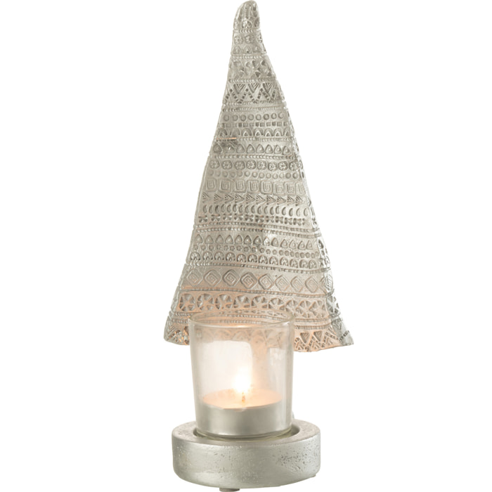 J-Line bougeoir sapin de Noël - polyrésine - argent - large