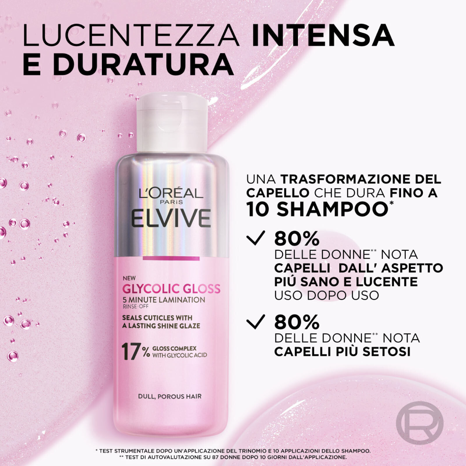 Trattamento Laminazione 5 Minuti Elvive Glycolic Gloss con Acido Glicolico per Capelli Spenti - Flacone da 200ml