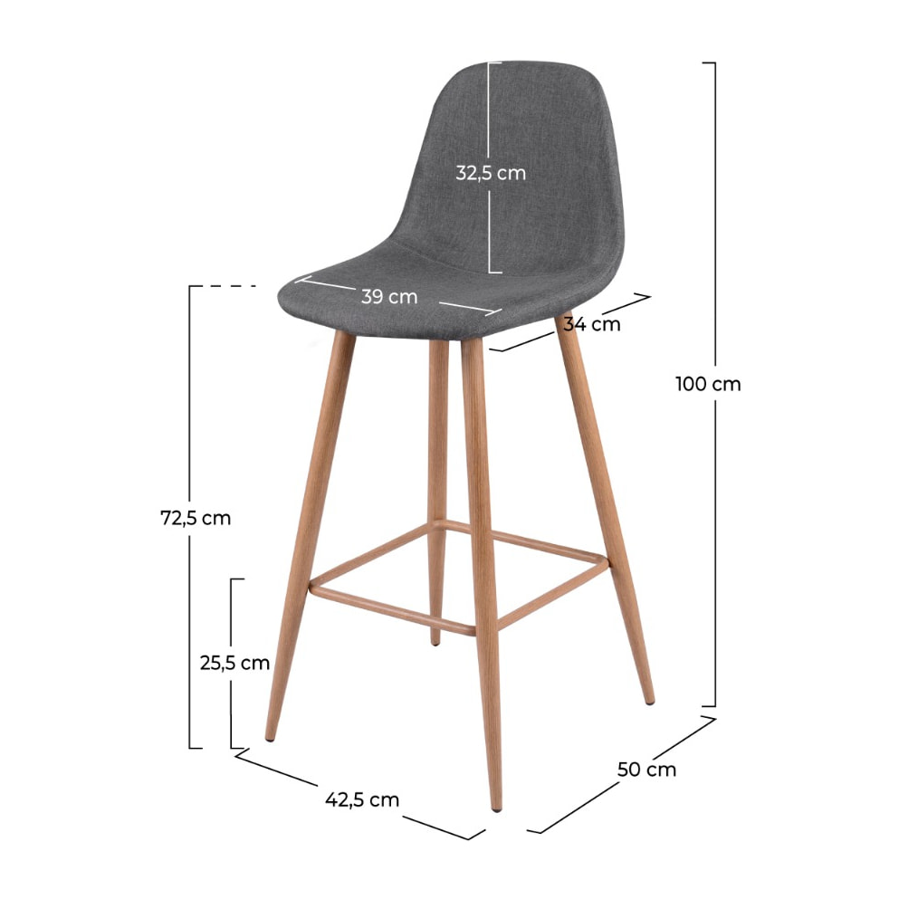 Lot de 2 chaises de bar 72.5 cm en tissu gris - Fredrik