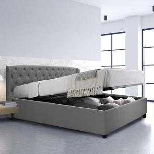 Lit coffre sommier relevable gris | Modele Naples Simili Cuir | Grande capacite de stockage