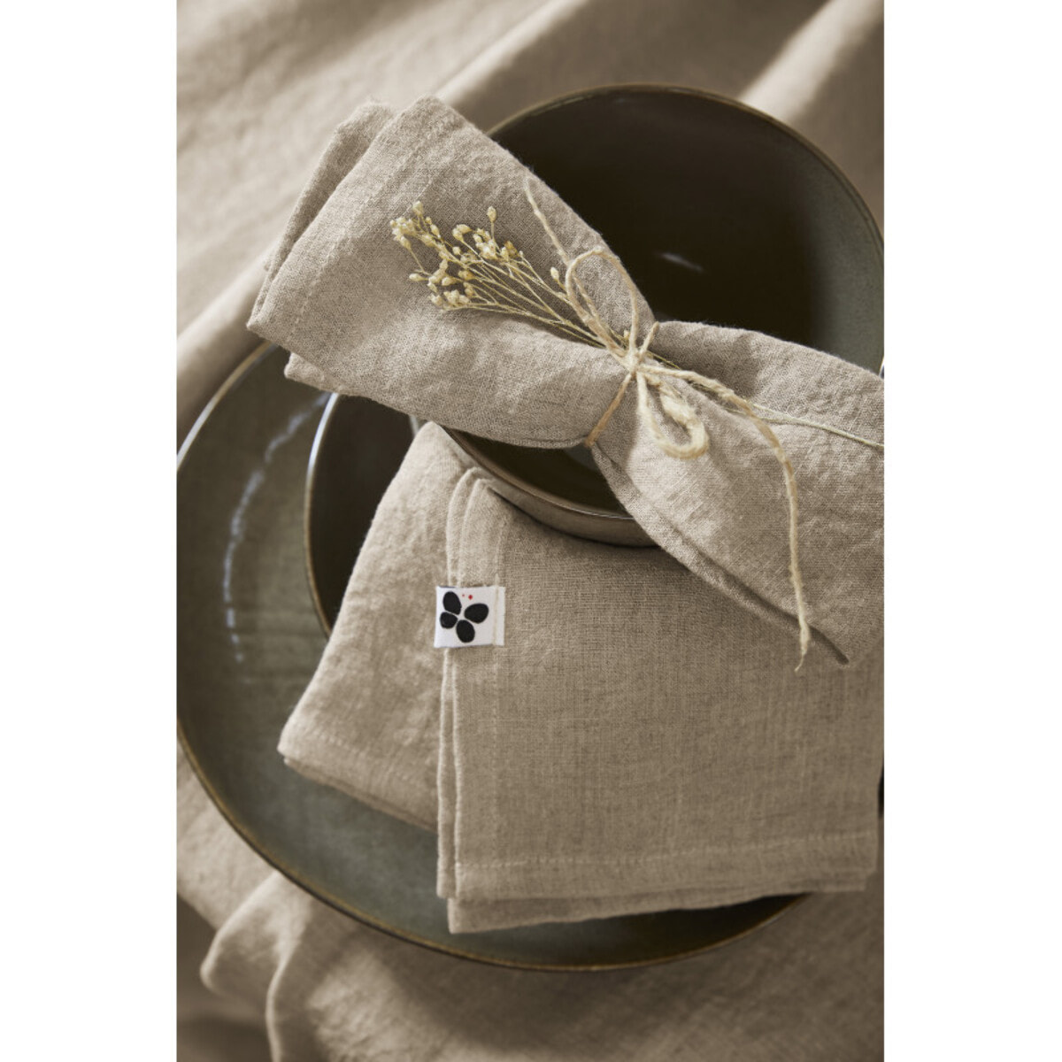 Lot de 3 serviettes de table "Soline" 40 x 40 cm Lin lavé - Couleur: Soline Sable