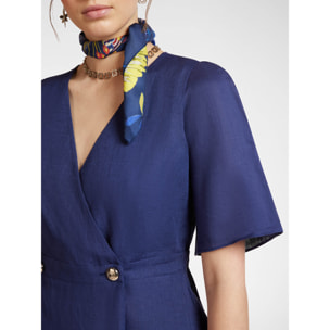 Elena Mirò - Vestido cruzado de lino - Azul