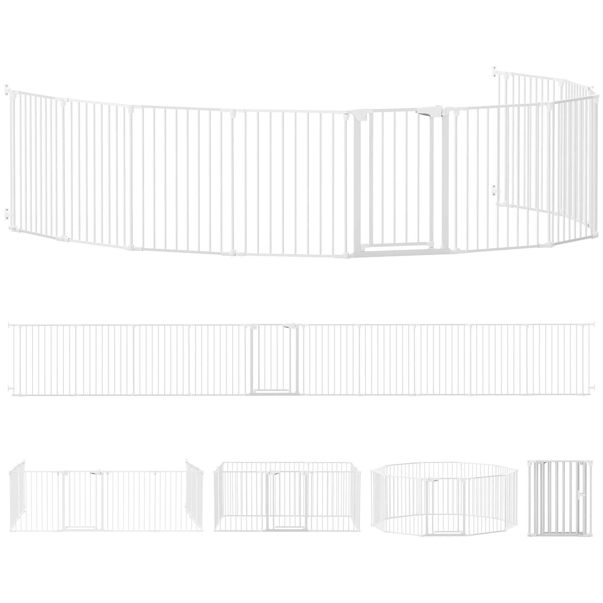 Barrière de sécurité pliable modulable max. L.610cm parc enclos 10 panneaux - porte double verrouillage - acier blanc