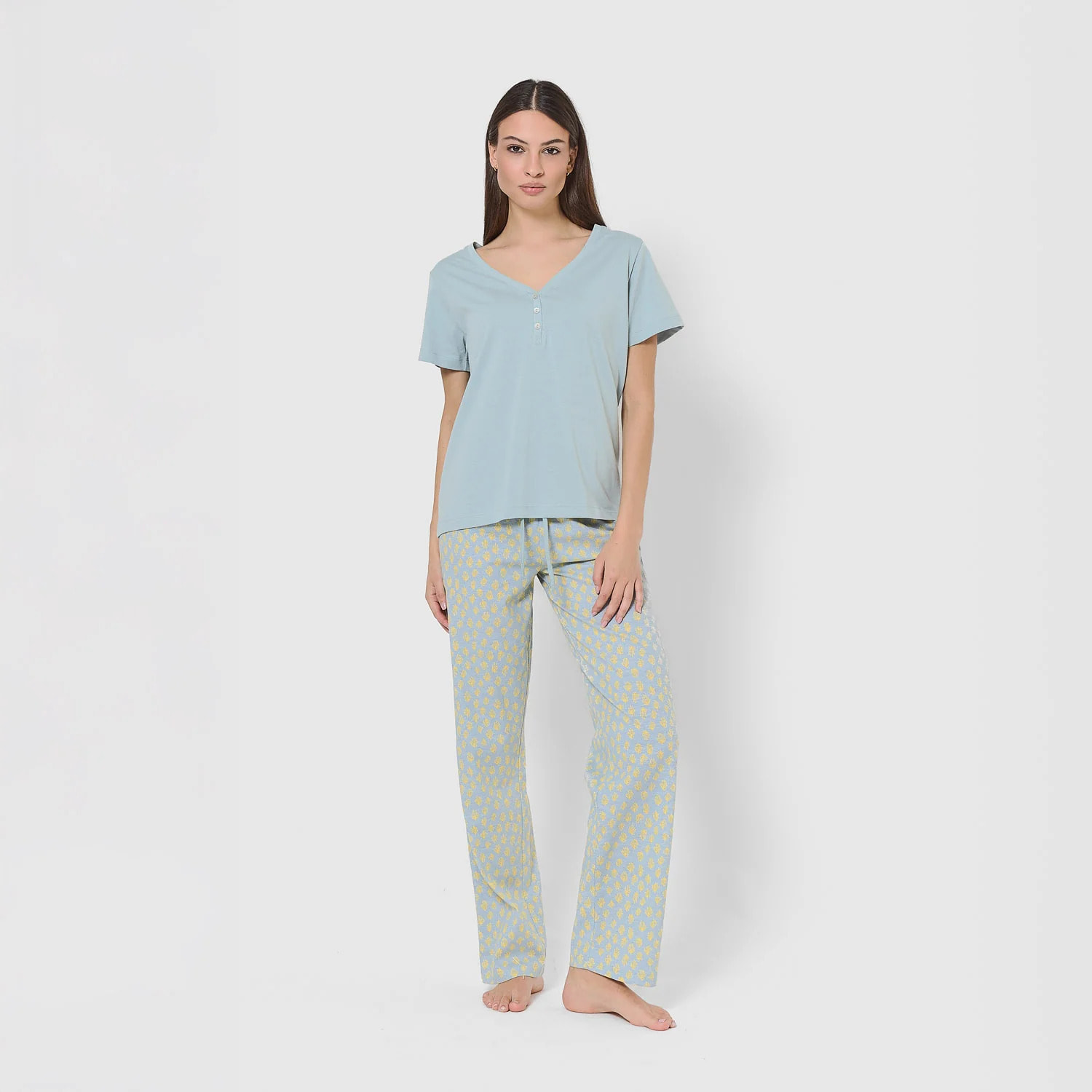 Pigiama lungo eladia in cotone, colore azzurro