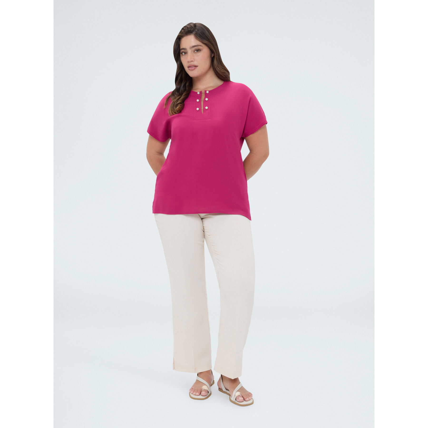 Fiorella Rubino - T-shirt in viscosa con dettaglio perle - Rosso