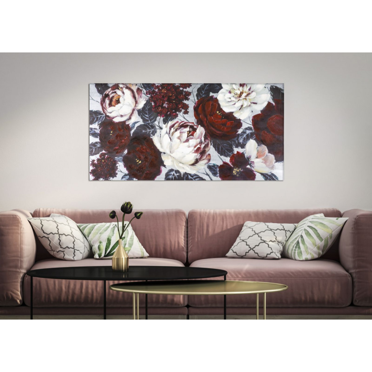 DIPINTO SU TELA WHITE/RED FLOWER DARKBACK CM 
120X3,7X60