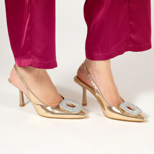 Dècolletè slingback in simil pelle con dettaglio strass sulla punta