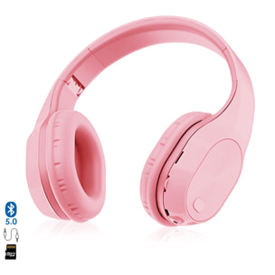 DAM Cascos T5 Bluetooth 5.0, con manos libres y lector micro SD. 20x7,5x19 Cm. Color: Rosa