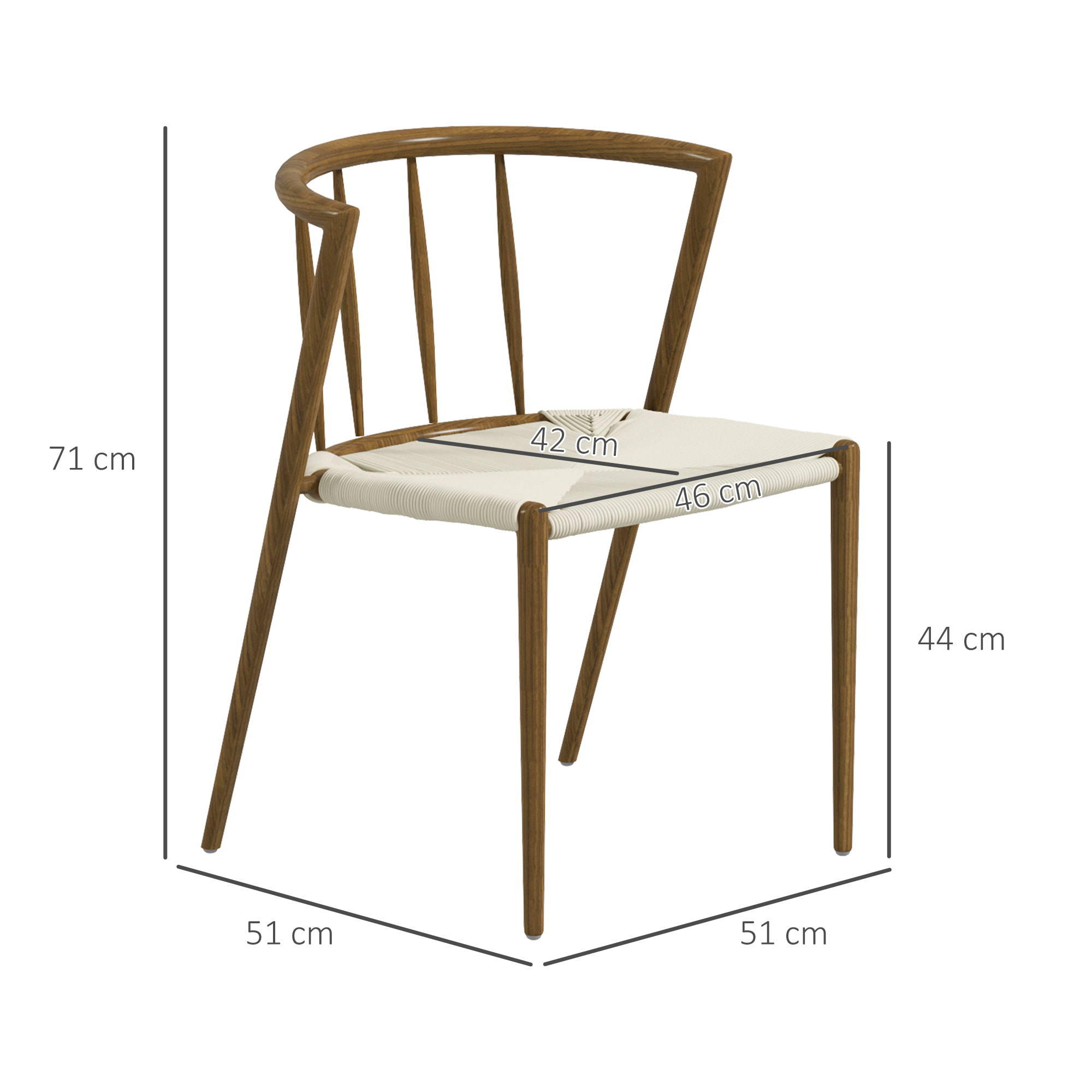 Pack de 2 Sillas de Comedor con Asiento de Cuerda de Papel Sillas de Cocina Apilables Estilo Moderno Carga 120 kg 51x51x71 cm Roble y Crema