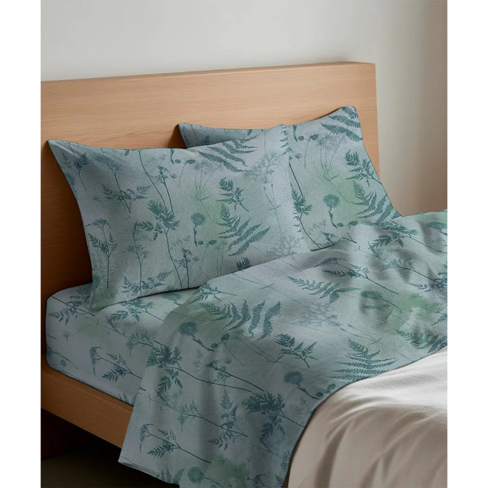 Coppia Federe per cuscini letto SOFFIONE VERDE 100% Cotone e Made in Italy floreale natura