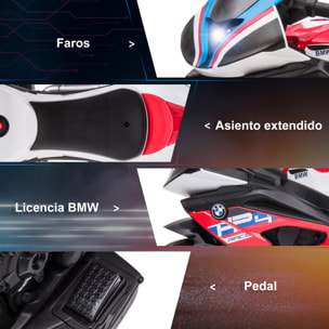 Moto Eléctrica BMW HP4 para Niños de +18 Meses Motocicleta de Batería 6V con Música USB Velocidad 2,5 km/h Avance y Retroceso Carga 30 kg 82,5x42x54 cm Rojo