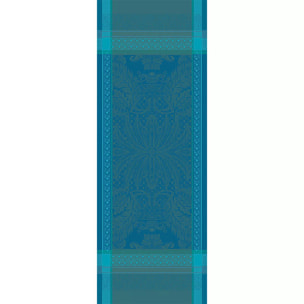 Chemin de table pur coton anti tache motif jacquard Isaphire emeraude