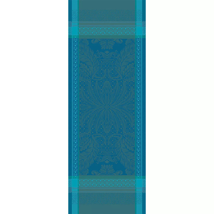 Chemin de table pur coton anti tache motif jacquard Isaphire emeraude