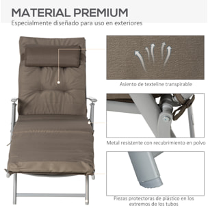 Tumbona Plegable Tumbona de Jardín con Respaldo Ajustable en 7 Posiciones con Cojín Cuerpo Entero y Cabeza para Terraza Piscina Carga 165 kg 137x63,5x100,5 cm Marrón