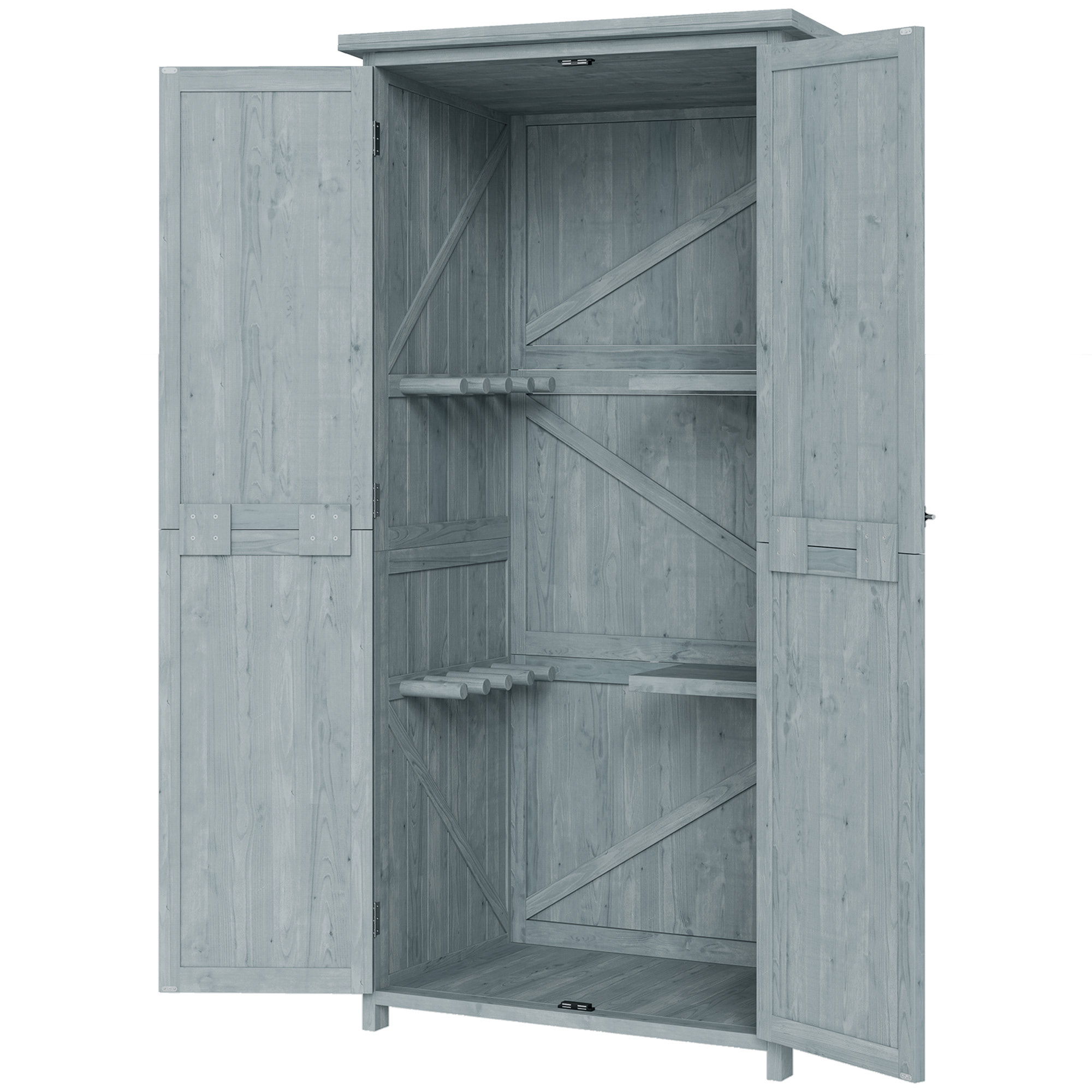 Armoire de jardin bois 2 portes 2 étagères 5 racks 85 x 54 x 170 cm gris