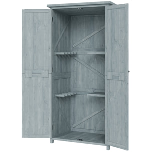 Armoire de jardin bois 2 portes 2 étagères 5 racks 85 x 54 x 170 cm gris