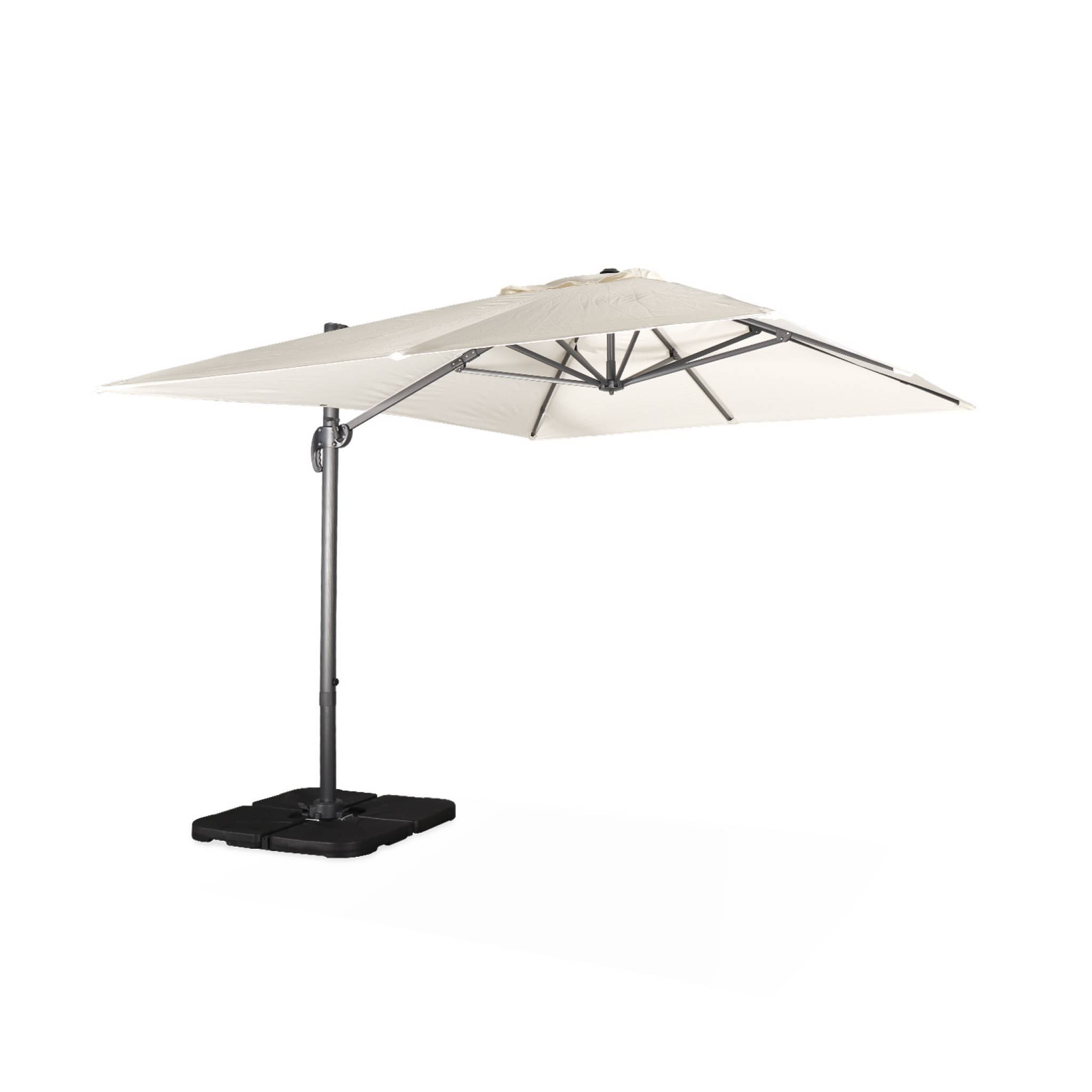 Parasol déporté rectangulaire écru 3x4m + dalles à lester 50x50cm