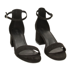 Sandalias con tacón negras de microfibra