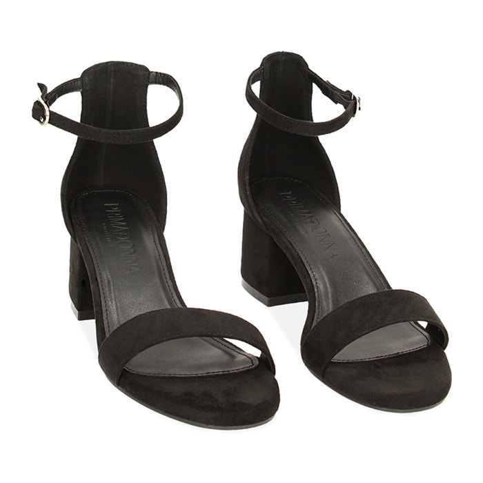 Sandalias con tacón negras de microfibra