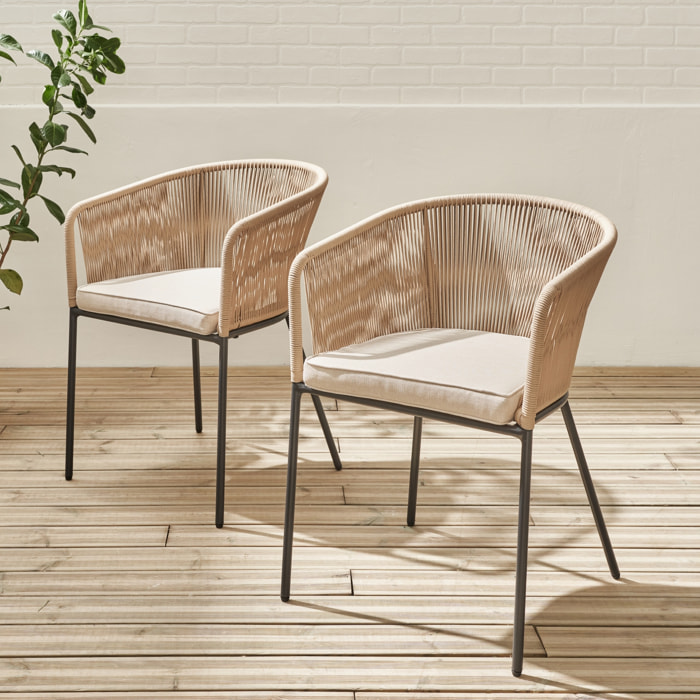 Fauteuil de jardin acier galvanisé et cordes (lot de 2) SANTOS