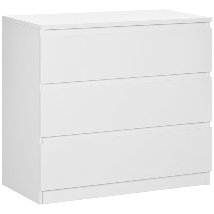 Commode 3 tiroirs coulissants dim. 80L x 39l x 73H cm panneau particules blanc