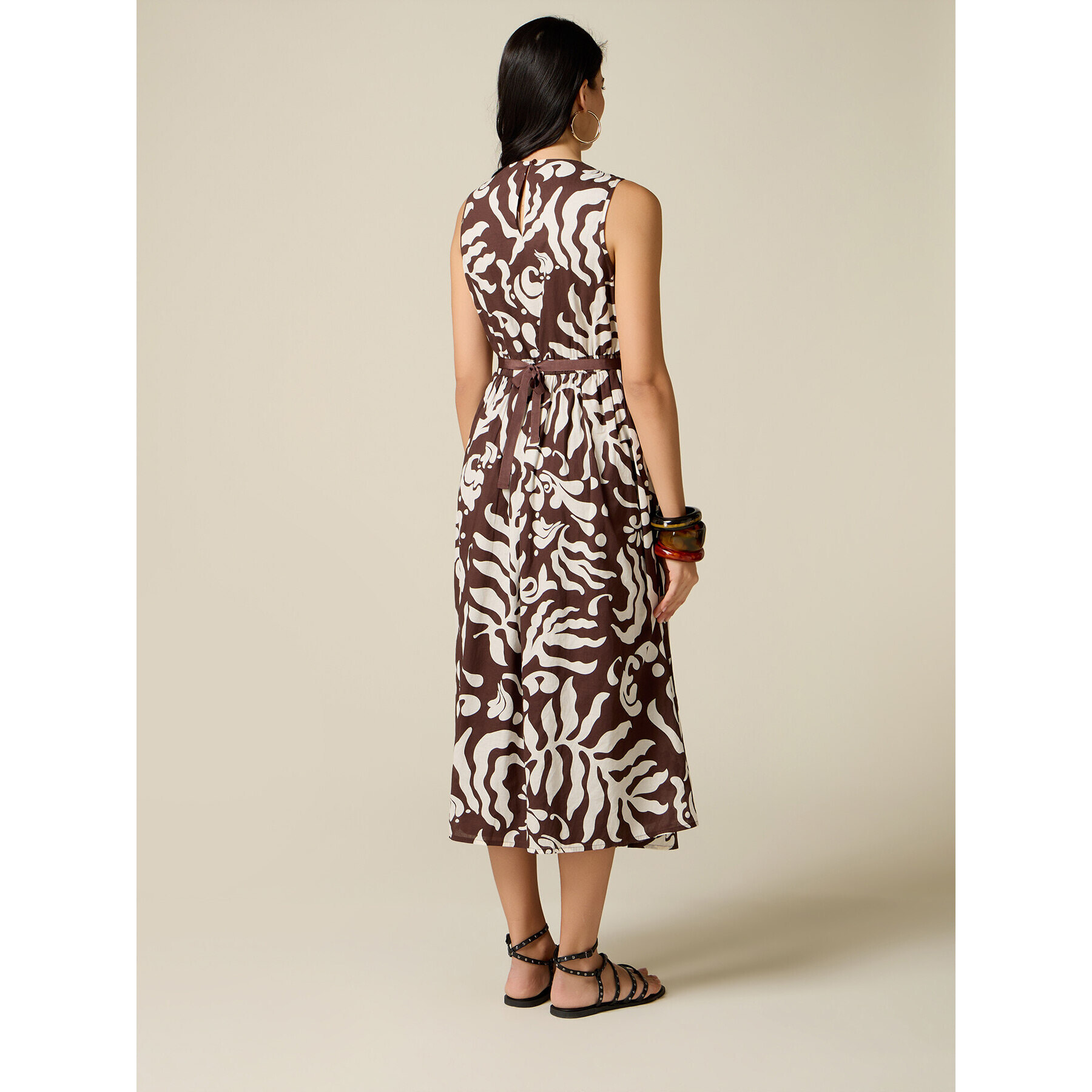 Oltre - Vestito flare in cotone fantasia - Marrone