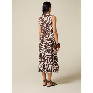 Oltre - Vestito flare in cotone fantasia - Marrone