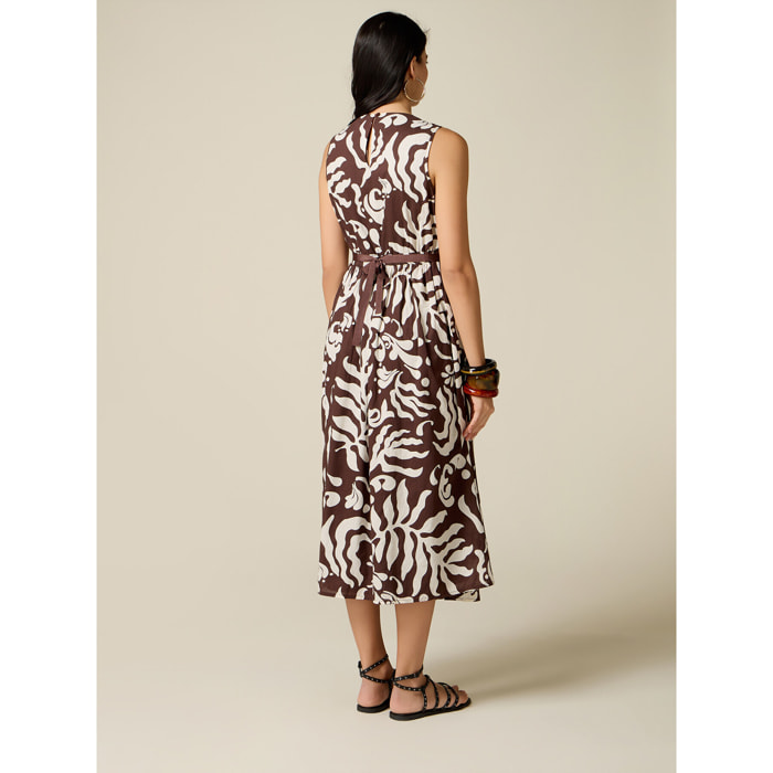 Oltre - Vestito flare in cotone fantasia - Marrone