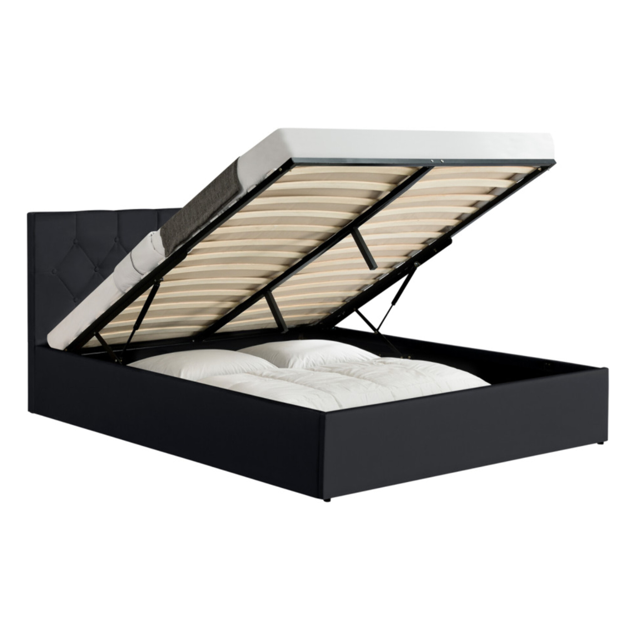 Lit coffre Hannah PVC avec sommier - Noir