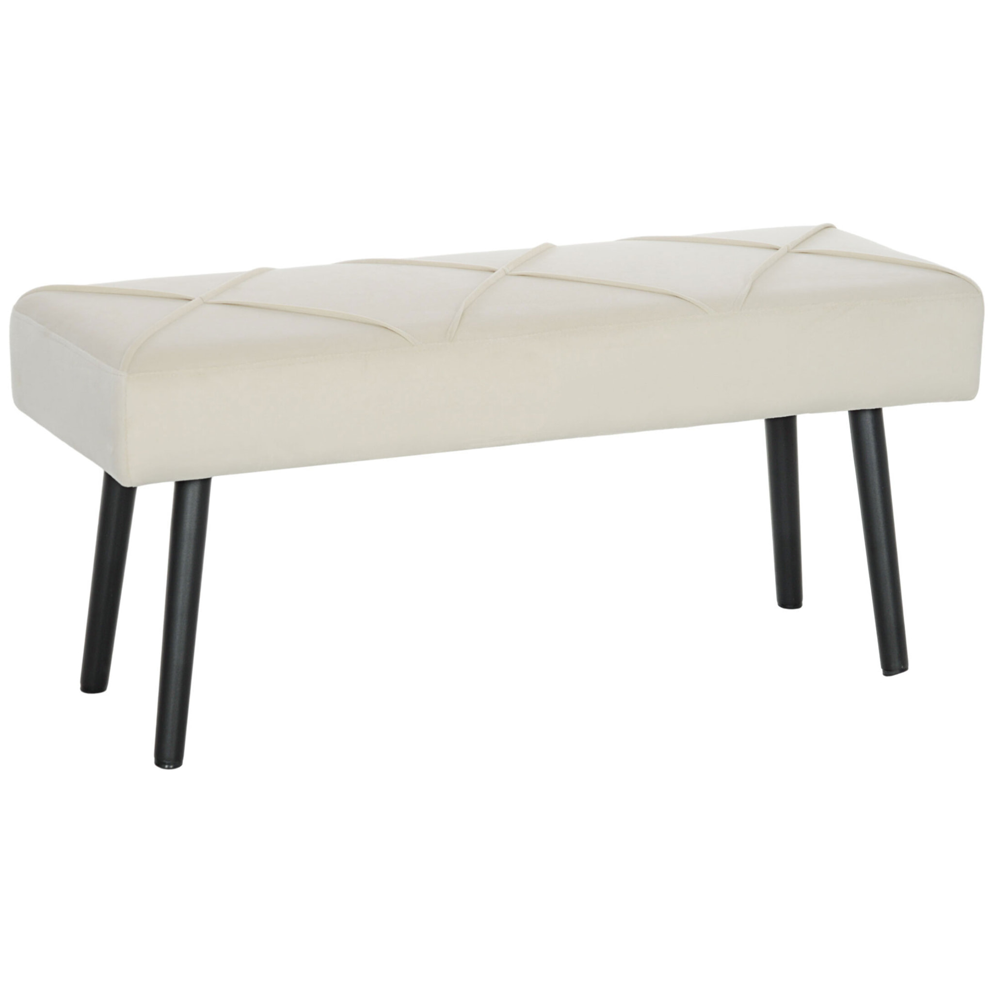 Taburete Pie de Cama Multifuncional, Banco Pie de Cama Moderno, Banco Dormitorio con Asiento Acolchado y Patas de Acero, Carga 120 kg, para Entrada, Pasillo, Salón, 100x36x45 cm, Blanco Crema