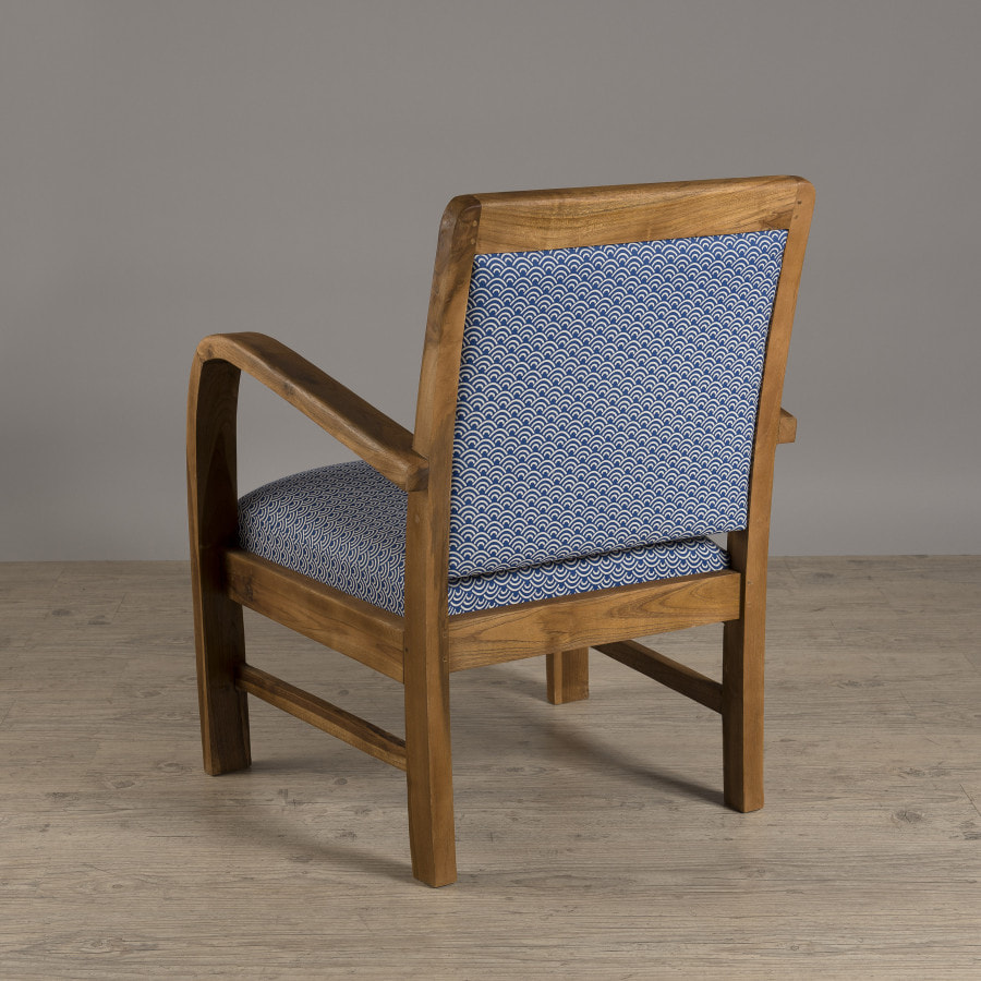 ERIS - Fauteuil bois teck tissu bleu scandi