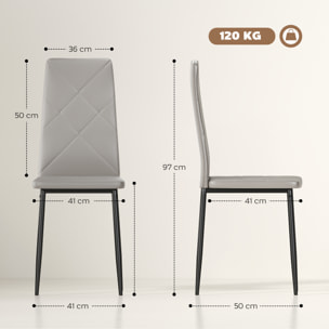 Pack de 4 Sillas de Comedor, Sillas de Cocina Modernas, Tapizadas de Cuero Sintética, Respaldo Alto, Asiento Acolchado, Patas de Acero, Gris