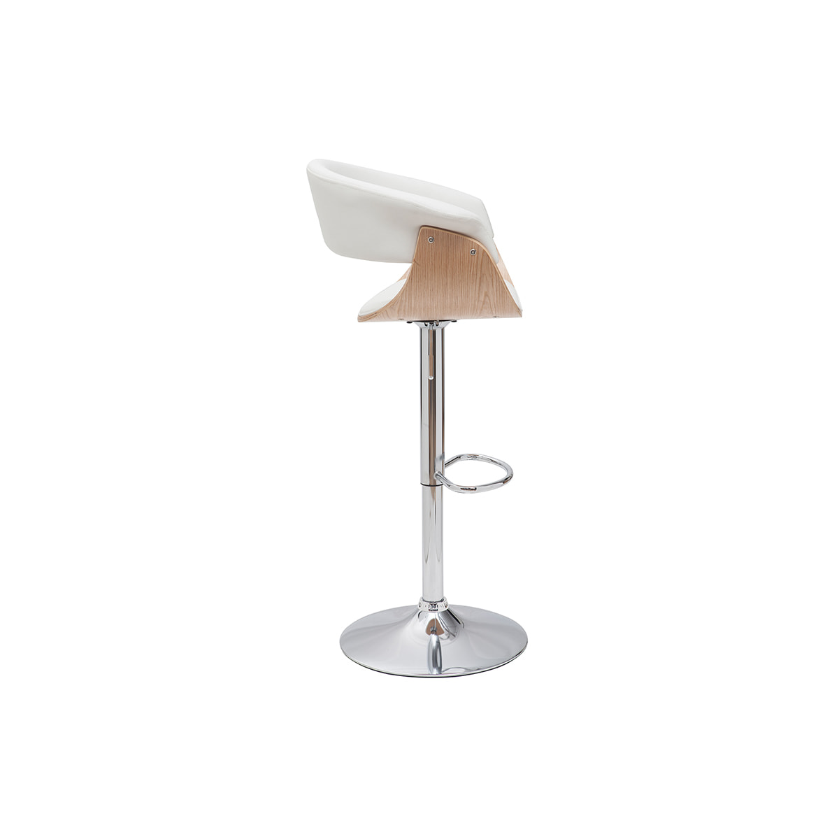 Tabouret de bar design réglable blanc et bois clair OKTAV