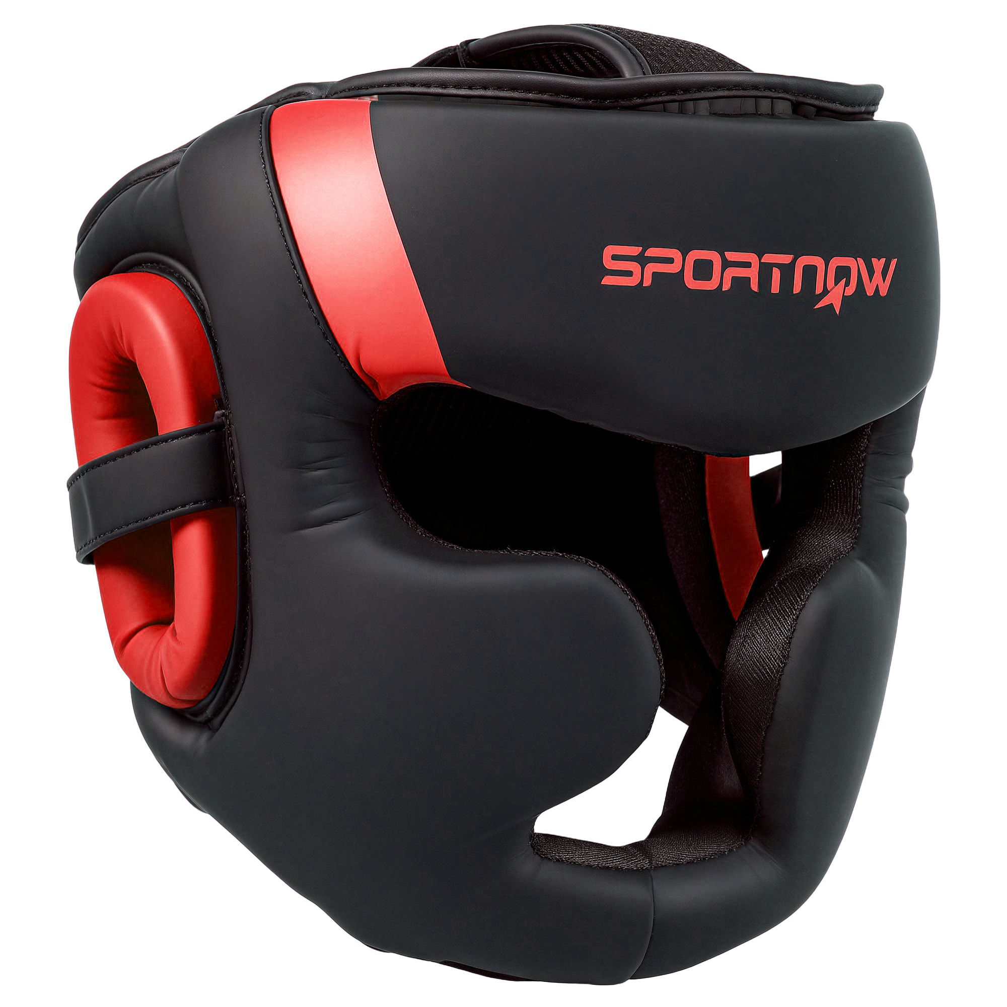 Casco de Boxeo Helmet MMA con Correa Ajustable Protector de Cabeza para Grappling Sparring Artes Marciales Kickboxing Karate Talla L Rojo y Negro