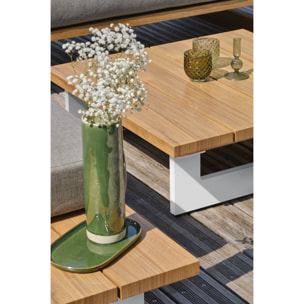 LAVEZZI - Salon de jardin 5 places en aluminium et plateau imitation bois